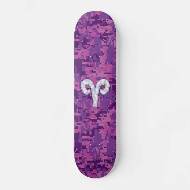 Pearl Like Aries Symbol auf Pink Digital Camouflag Skateboard (Vorderseite)