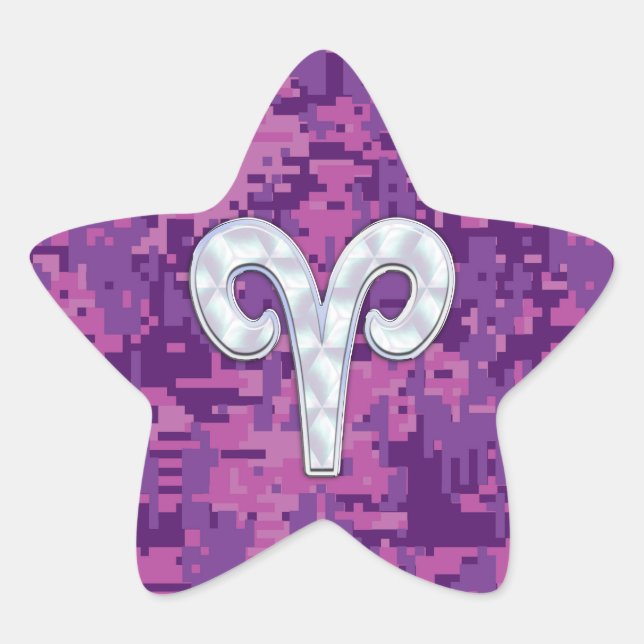 Pearl Like Aries Symbol auf Pink Digital Camouflag Stern-Aufkleber (Vorderseite)