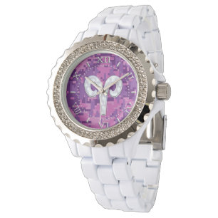 Pearl Like Aries Symbol auf rosa Camouflage wählen Armbanduhr