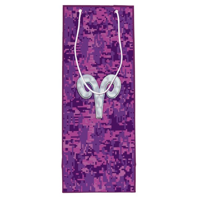 Pearl like Aries Zodiac Sign Pink Camouflage Geschenktüte Für Weinflaschen (Rückseite)