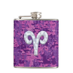 Pearl Like Aries Zodiac Symbol Digital Camouflage Flachmann