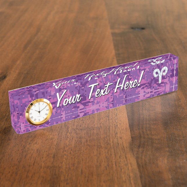 Pearl Like Aries Zodiac Symbol Digital Camouflage Namensplakette (Seite)