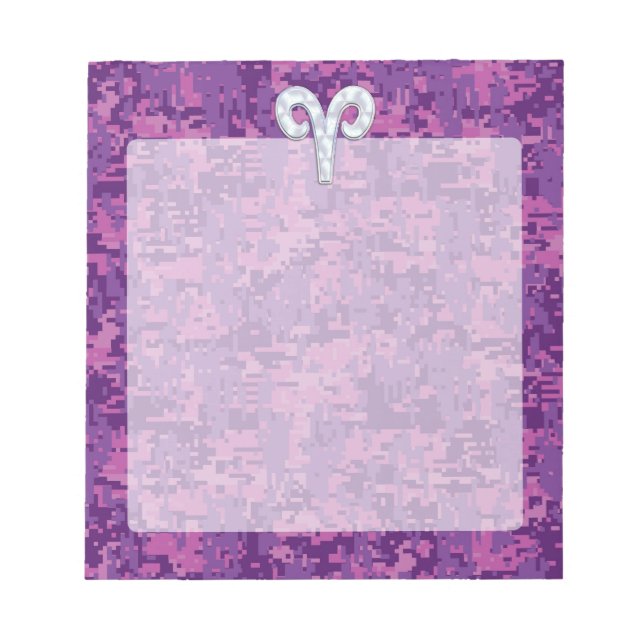 Pearl Like Aries Zodiac Symbol Digital Camouflage Notizblock (Vorderseite)