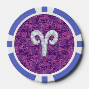 Pearl Like Aries Zodiac Symbol Digital Camouflage Pokerchips