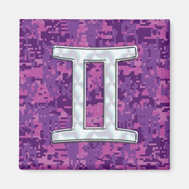 Pearl like Gemini Zodiac Symbol Digital Camouflage Magnet (Vorne)