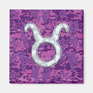 Pearl Like Taurus Zodiac Symbol on Digital Camo Magnet