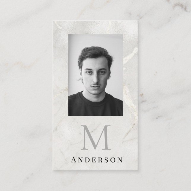 Pearl Marble Masculine Foto qrcode Visitenkarte (Vorderseite)