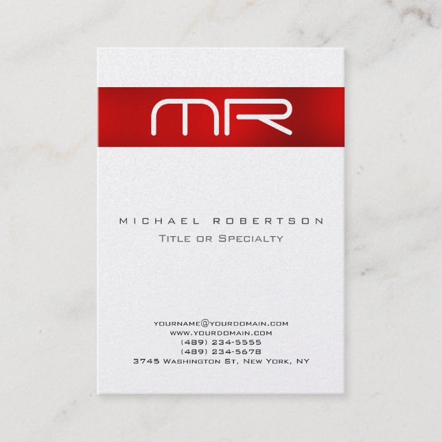 Pearl Modern Monogram Red White Business Card Visitenkarte (Vorderseite)