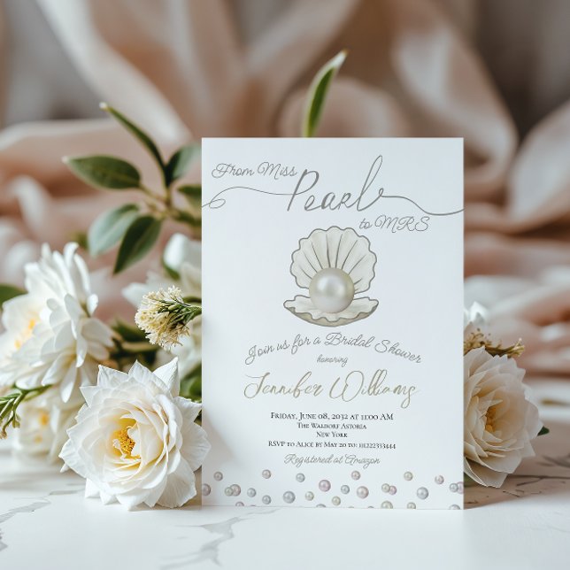 Pearl & Muschel Pearlcore Miss an MRS Brautparty Einladung (Von Creator hochgeladen)