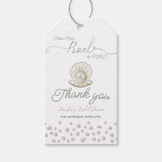 Pearl & Muschel Pearlcore Miss an MRS Brautparty Geschenkanhänger (Vorderseite)