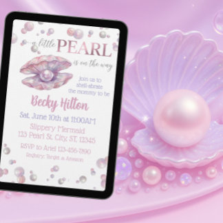 Pearl on the Way, Pink Watercolor Baby Shower Einladung