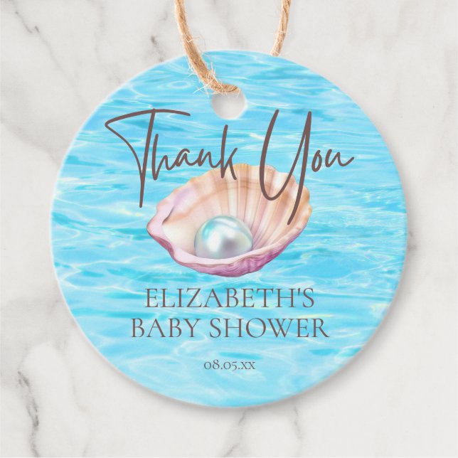 Pearl On Way Seashell Girl Baby Shower Script Geschenkanhänger (Vorderseite)