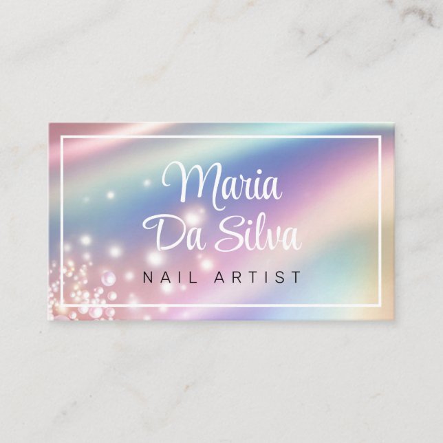 Pearl Pastel Regenbogen Glitzer Visitenkarte (Vorderseite)