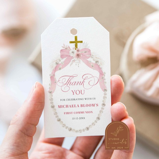 Pearl Pink Boho Erste Heilige Kommune Vielen Dank Geschenkanhänger (Von Creator hochgeladen)