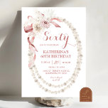 Pearl Pink Boho Geburtstagsparty Einladung<br><div class="desc">Pink Bow Sea Pearls 60. Geburtstag Einladung,  Boho Wildblume Pearl Adult Geburtstagsparty,  elegante Coquette Perlen Erwachsene Geburtstag Einladungen</div>