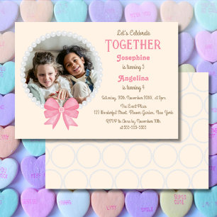 Pearl Pink Bow Foto Girl Einladung