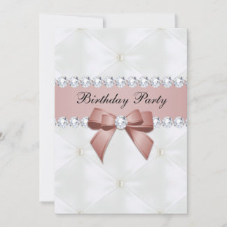 Pearl Quilt & Rose Gold Juwel Bow Geburtstag Einladung