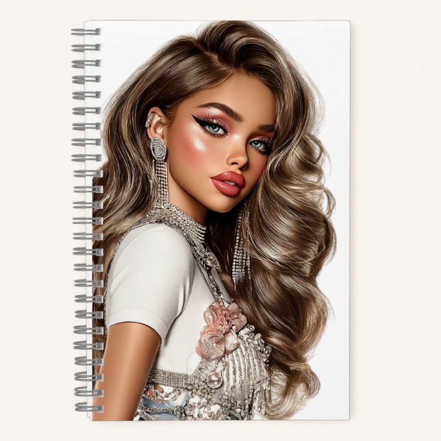Pearl & Rhinestone Glam Girl Spiral Notebook Notizbuch (Vorderseite)
