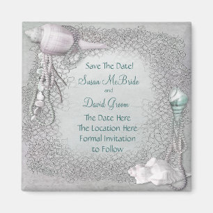 Pearl Seashell Beach Wedding rettet das Date Magne Magnet