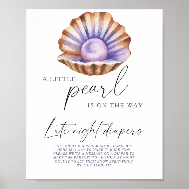 Pearl shell baby shower Late night diapers game Poster (Vorne)