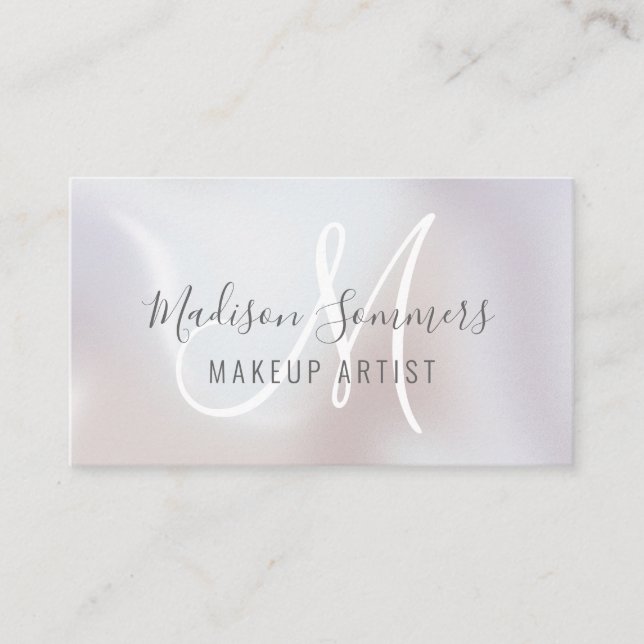 Pearl Shimmer Monogram Makeup Artist Business Card Visitenkarte (Vorderseite)