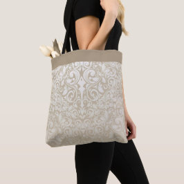 Pearl Silver Damask Muster Tote Beutel