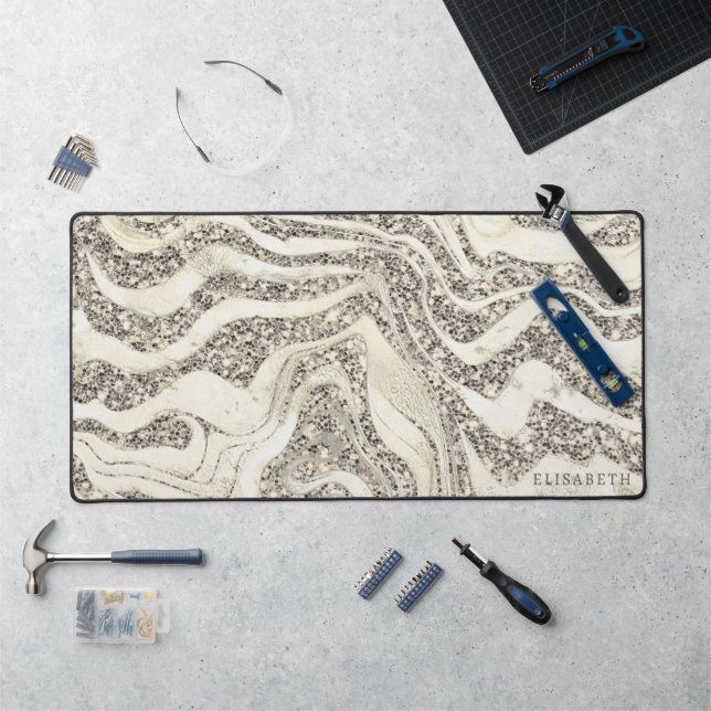 Pearl Silver Glitzer Zebra Name oder Monogramm hin Schreibtischunterlage (Arbeitsplatz)