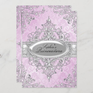 Pearl Vintag Glamour Pink Quinceanera Einladung