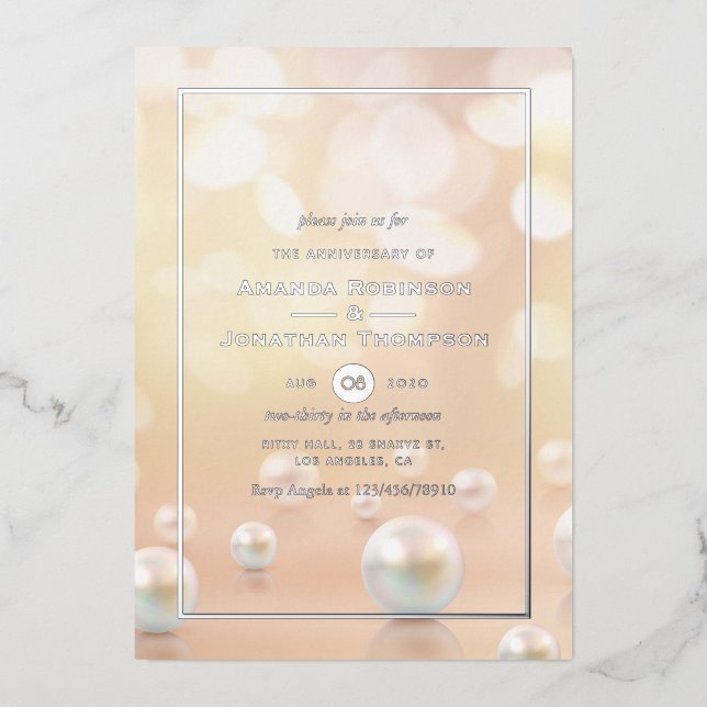 Pearl Wedding Anniversary Foil Einladung (Vorderseite)