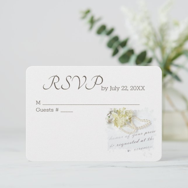 Pearl Wedding Heart UAWG Wedding RSVP Karte (Stehend Vorderseite)