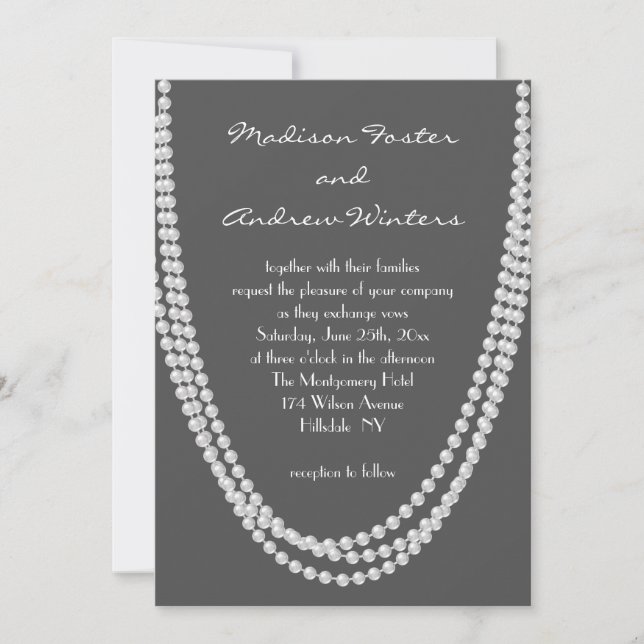 Pearl Wedding Invitation 1920 - grau Einladung (Vorderseite)