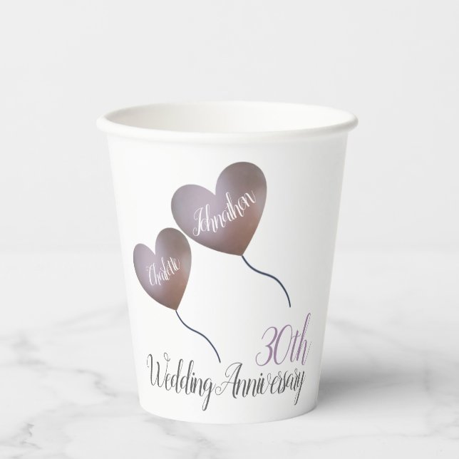 Pearl Wedding Jubiläum rosa Herzballon Pappbecher (Vorderseite)