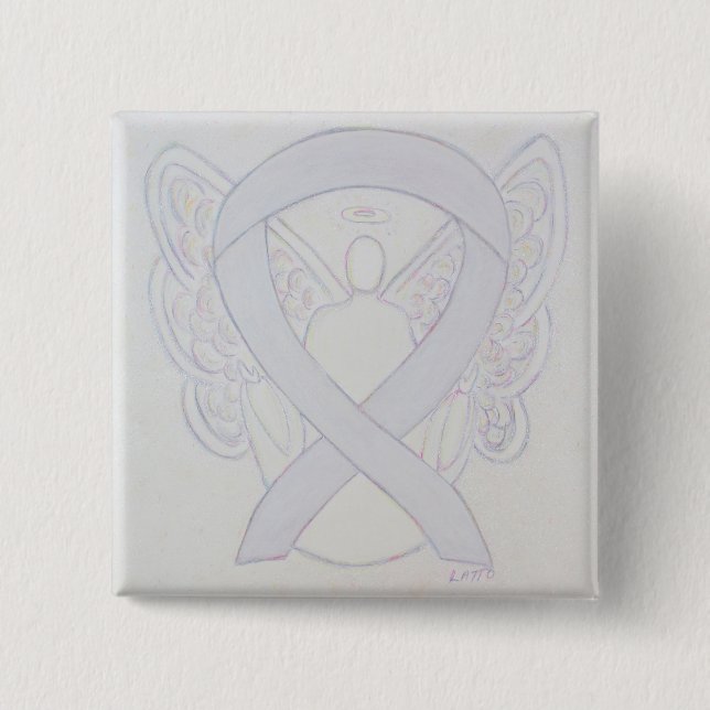 Pearl White Angel Awareness Ribbon Custom Button (Vorderseite)
