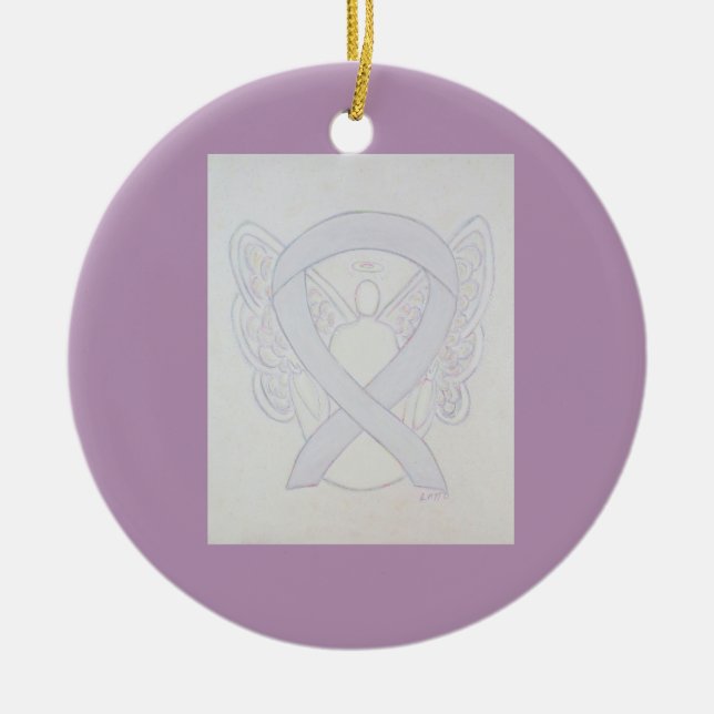 Pearl White Awareness Ribbon Angel Kunst, Dichtung Keramik Ornament (Vorne)