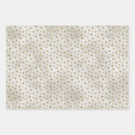 Pearl White Gold Glitzer Sparkle Stars Geschenkpapier Set