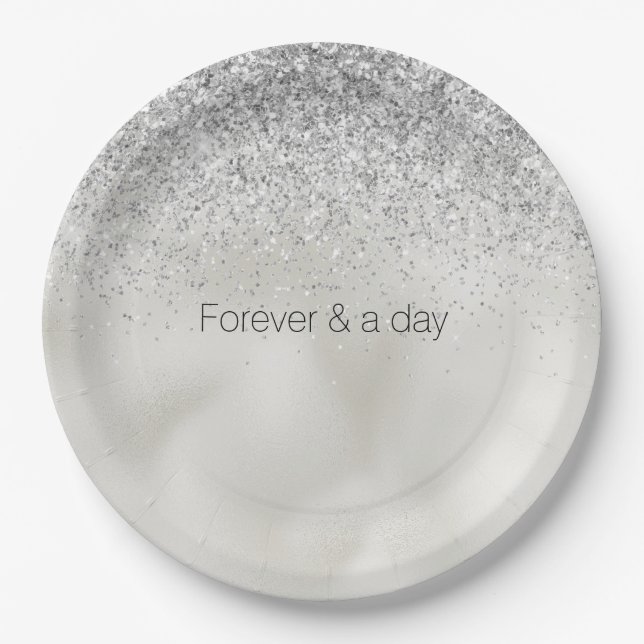 Pearl White Luxe Silver Glitzer Pappteller (Vorderseite)