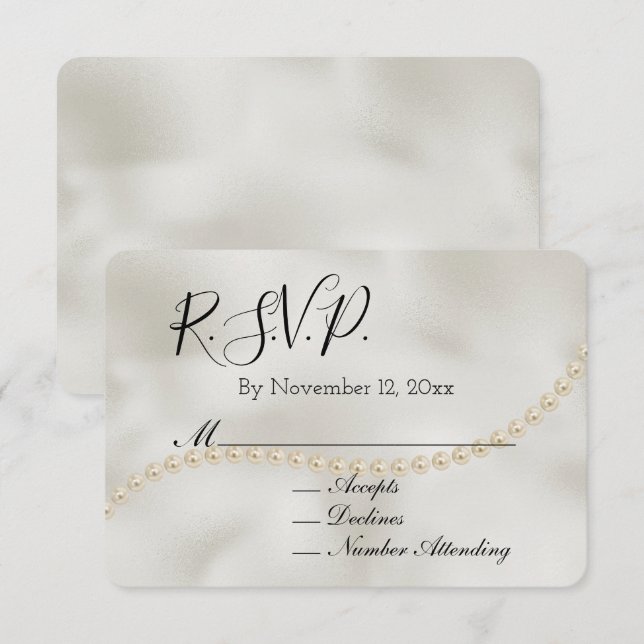 Pearl White Luxe Wedding RSVP Begleitkarte (Vorne/Hinten)