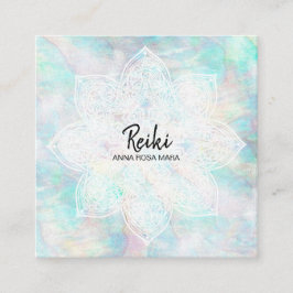 *~* Pearl White-Mandala-Pastellrosa-Gelb-Blau Quadratische Visitenkarte