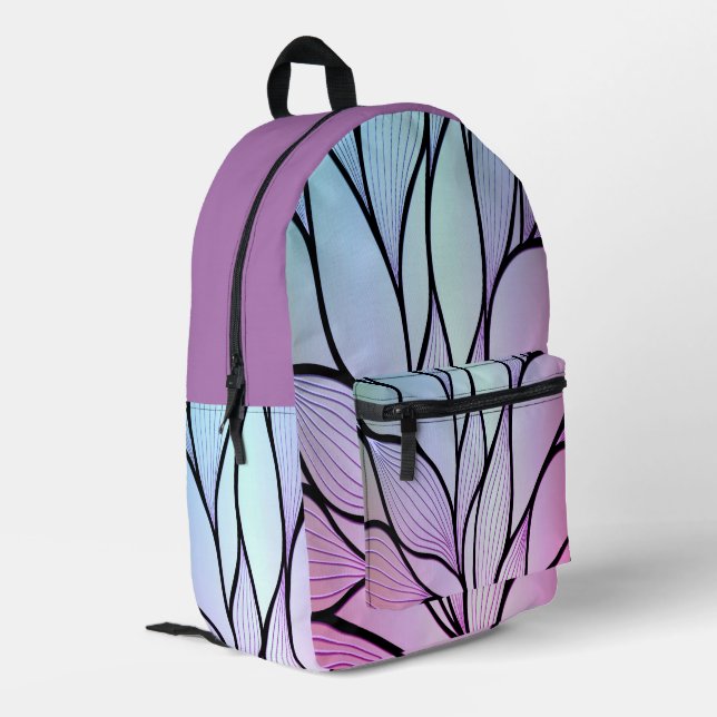 Pearlescent Lila Creative Verlass Pattern Bedruckter Rucksack (Rückseitige Ecke links)