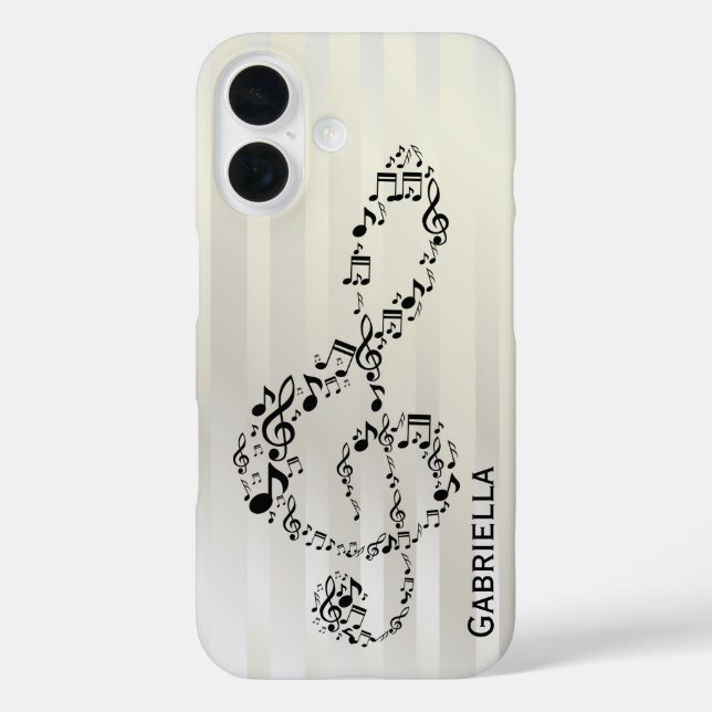 Pearlesque Stripes Black Treble Clef Musiknoten Case-Mate iPhone Hülle (Rückseite)