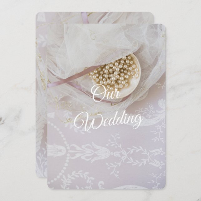 Pearls and Lace Wedding Einladung (Vorne/Hinten)