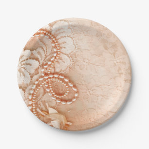 Pearls and Lace Wedding perfekter Pfirsich Pappteller