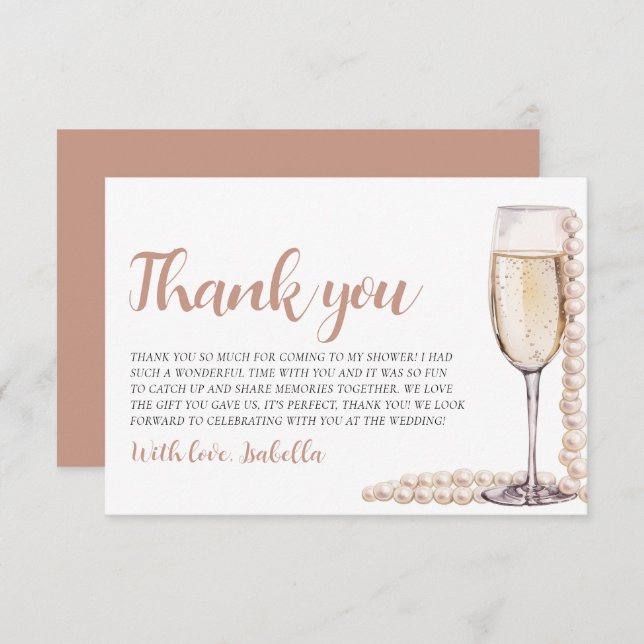Pearls and Prosecco Brautparty Danke, Karte (Vorne/Hinten)