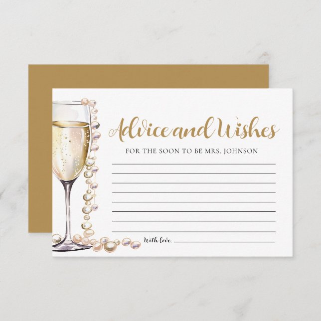 Pearls and Prosecco Bridal Advice and Wish Card Begleitkarte (Vorne/Hinten)
