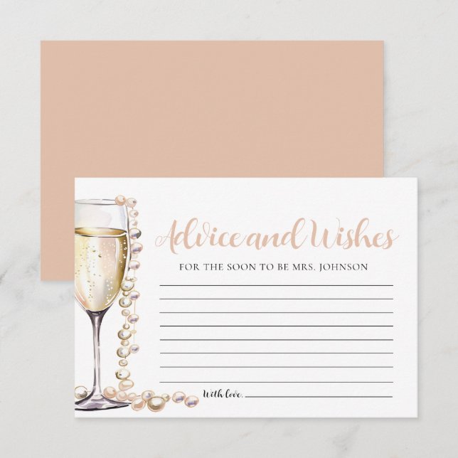 Pearls and Prosecco Bridal Advice and Wish Card Einladung (Vorne/Hinten)