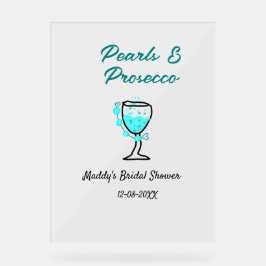 Pearls and prosecco bridal shower blue black name  acrylschild