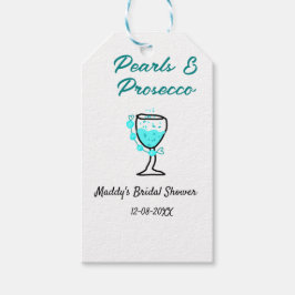 Pearls and prosecco bridal shower blue black name  geschenkanhänger