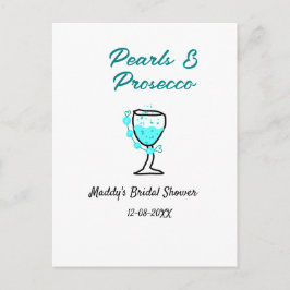 Pearls and prosecco bridal shower blue black name  postkarte