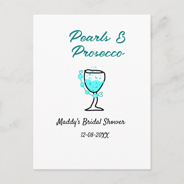 Pearls and prosecco bridal shower blue black name  postkarte (Vorderseite)