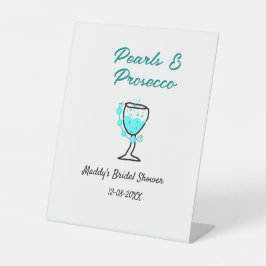 Pearls and prosecco bridal shower blue black name  sockelschild